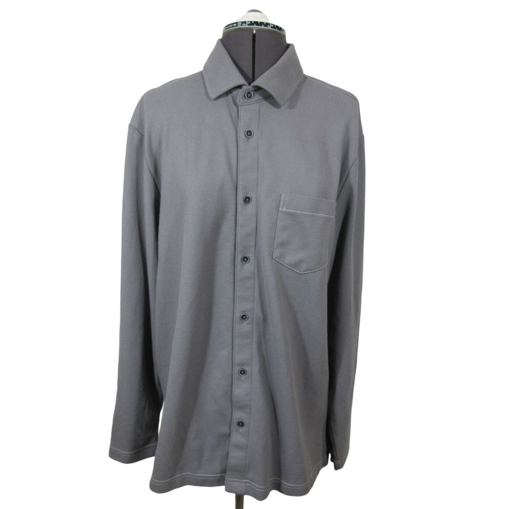 Paul Fredrick Jersey Knit Shirt Men's M Gray Button Front Long Sleeve Casual